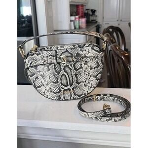 Michael Kors Emilia Half Moon Crossbody  Bag Handbag Snake/Natural $328 Retail